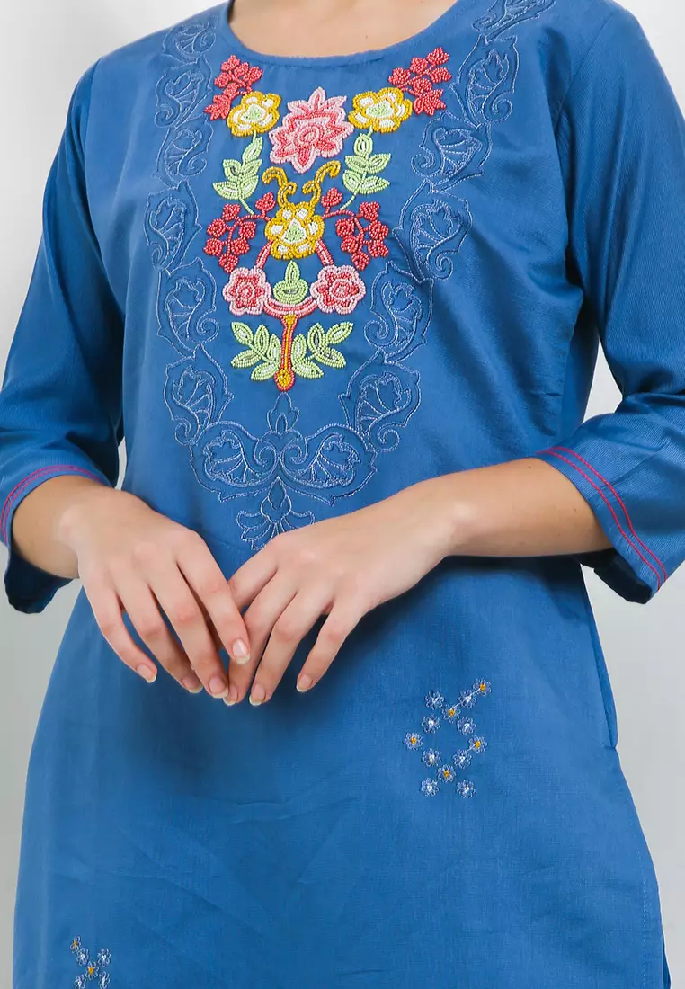 Chanira Festive Raya Tunic Set-Blue