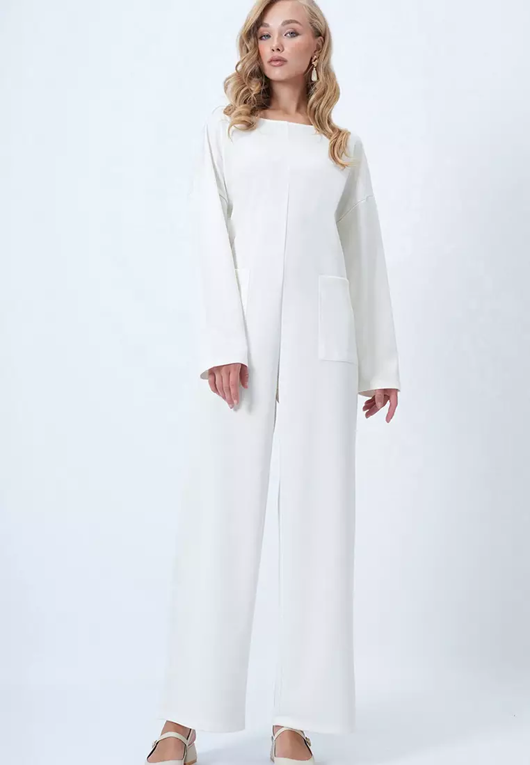 Crew Neck Back Zippered Relaxed Cut Jumpsuit