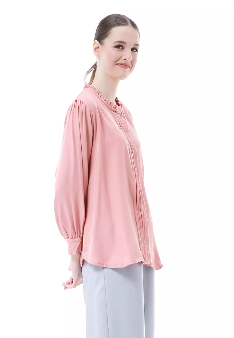 Vionka Kemeja Atasan Wanita Opnaisel Motif Polos - Peach