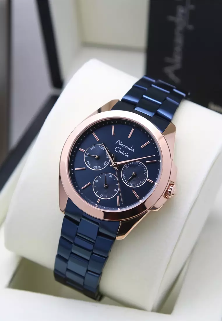 Alexandre Christie 2977 BFBURBU - Jam Tangan Wanita - Rosegold Blue - Stainless Steel