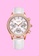 LIGE 白色 and 金色 LIGE 女士計時石英手錶，34 毫米，IP 玫瑰金色不銹鋼，舖有水晶，皮革錶帶上的白色錶盤 8E62AACE7DDCECGS_2