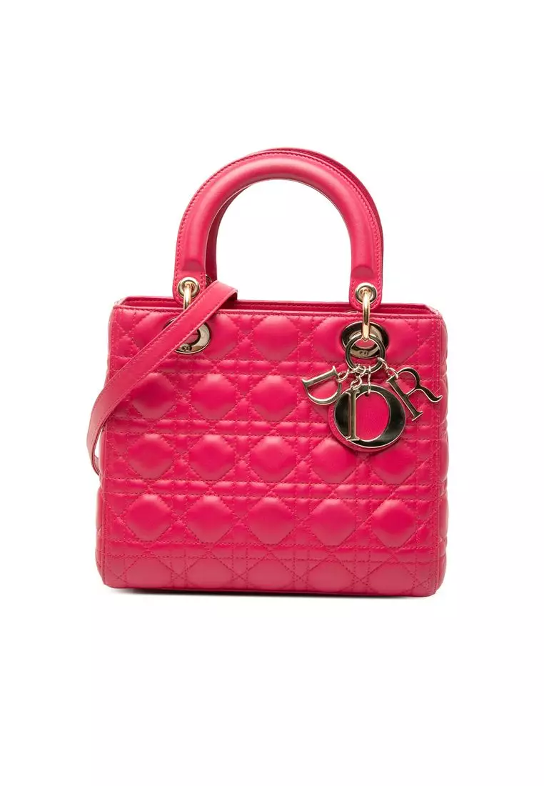 Pre-Loved Dior Medium Lambskin Cannage Lady Dior