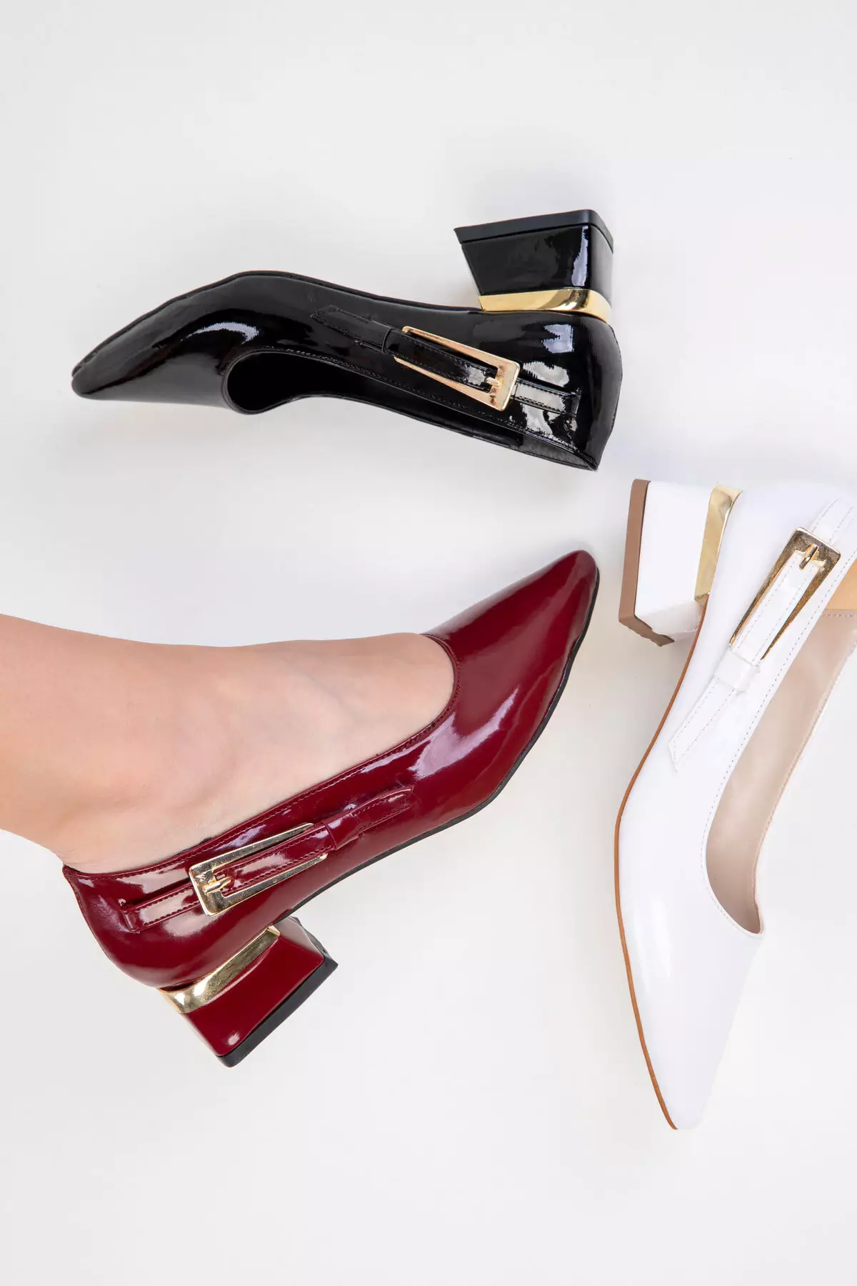 Claret Red Patent Leather Women's Classic Heeled Shoes 20366