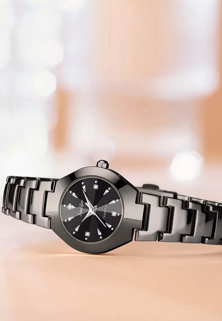 9090 Jam Tangan Wanita Original Berlian Anti Air Kuarsa Bisnis Santai Wanita Jam Tangan Cewek (Kotak Gratis)  black