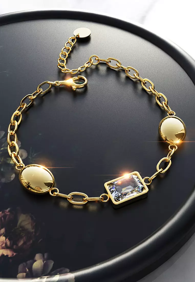 Oval Square Zirconia Bling Bracelet in Gold