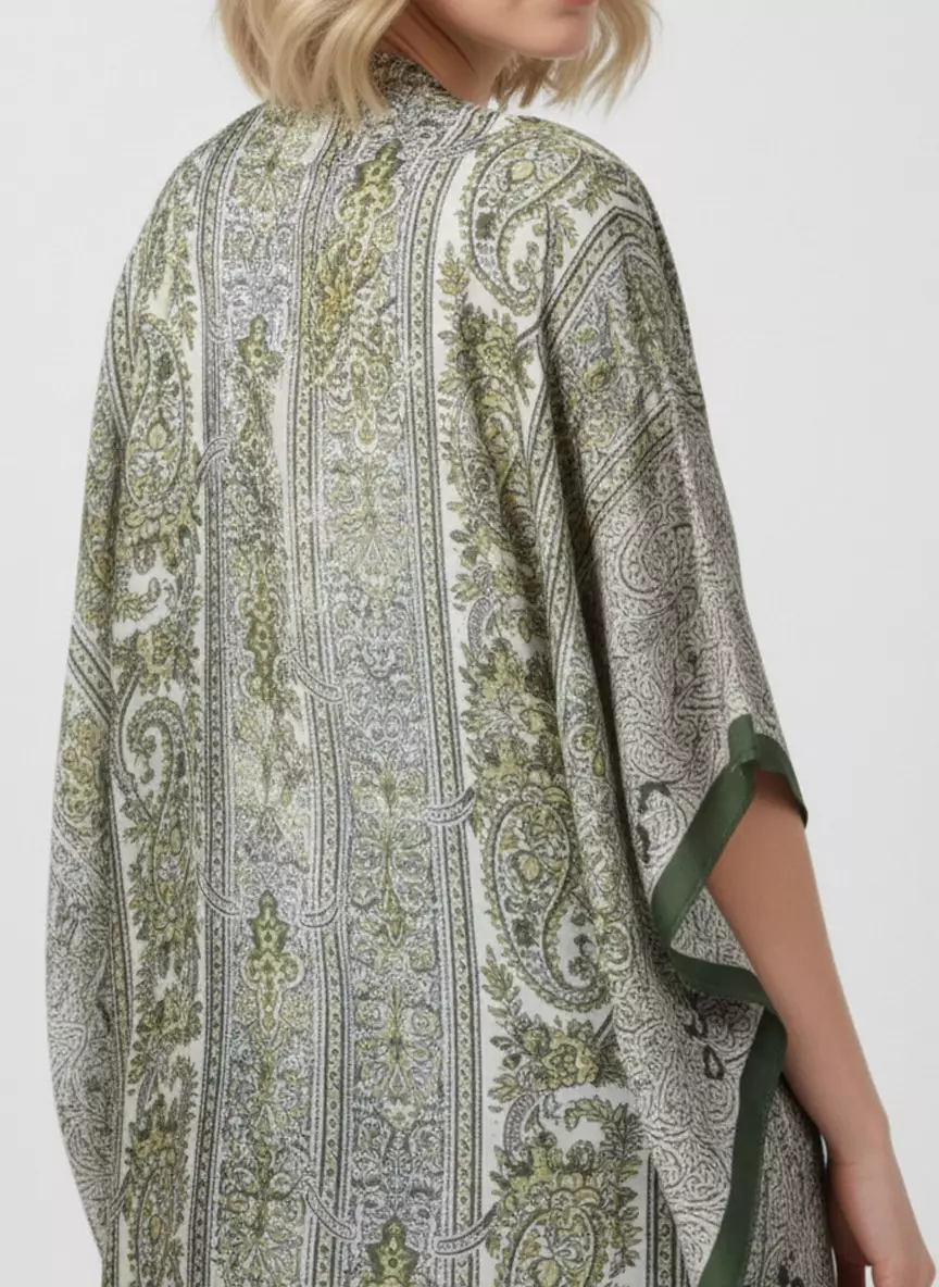 Aksesoris Wanita Paisley Ethnic Print Outer Syal Wanita Olive Green & Multi