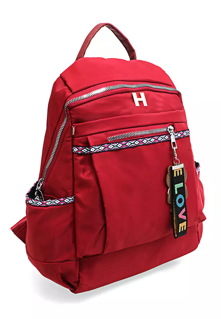 Cellyn Tas Ransel Wanita Desain List Batik Large Compartment Material Nylon ORIGINAL - Red