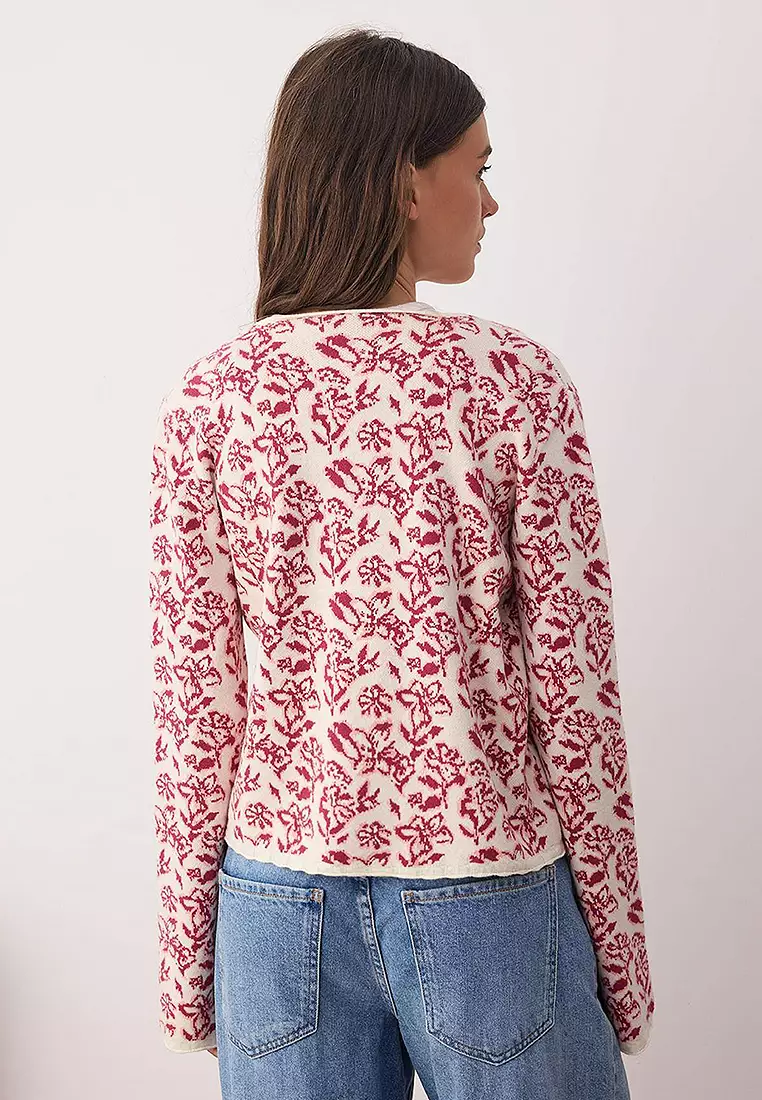 Soft Textured Ribbon/Bow Tied Patterned Knitwear Cardigan