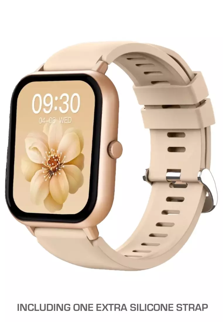 Rectangular Smart Watch - Double Tour Flower Leather and Metal Strap + 1 free Silicone Strap