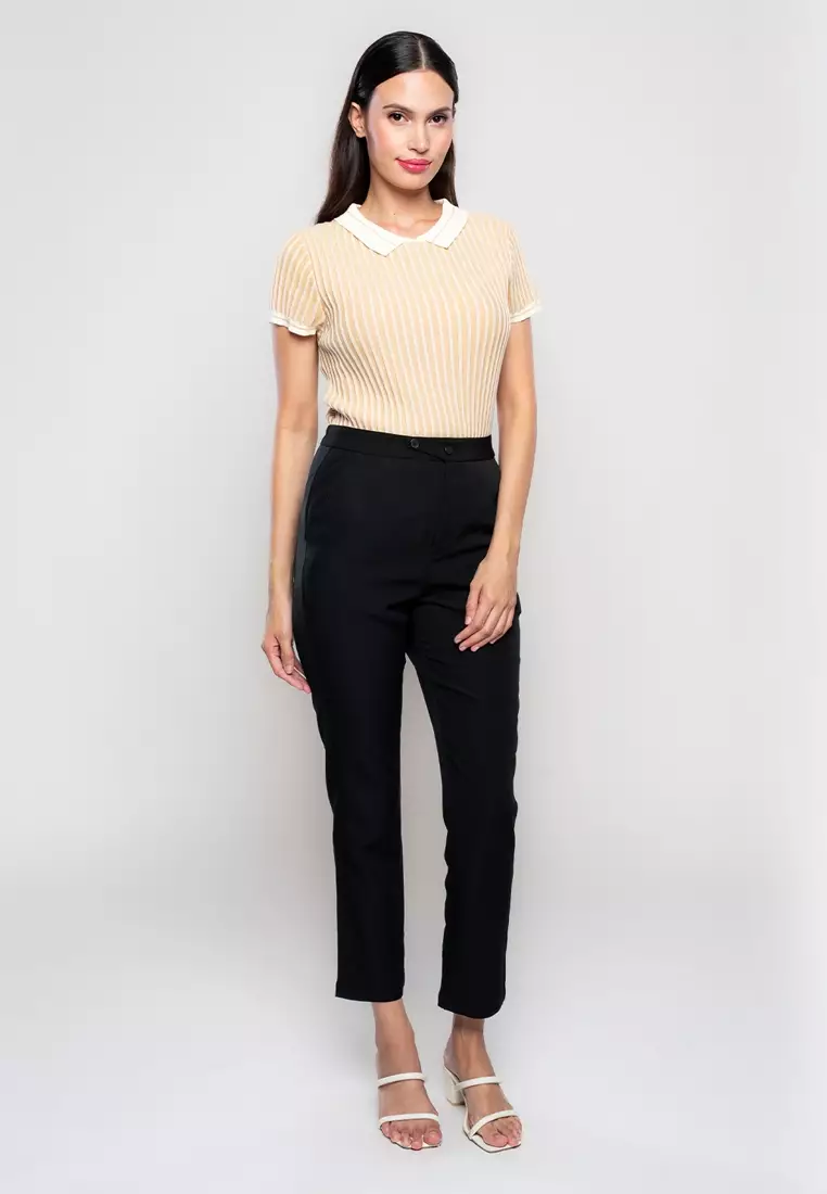 Imogene Slim Pants with Waist Button Detail