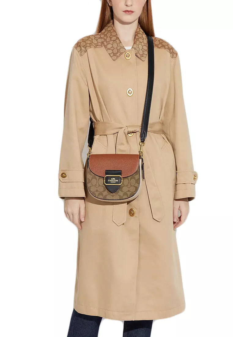 Morgan Saddle Bag In Colorblock Signature Canvas - Brown/Multi