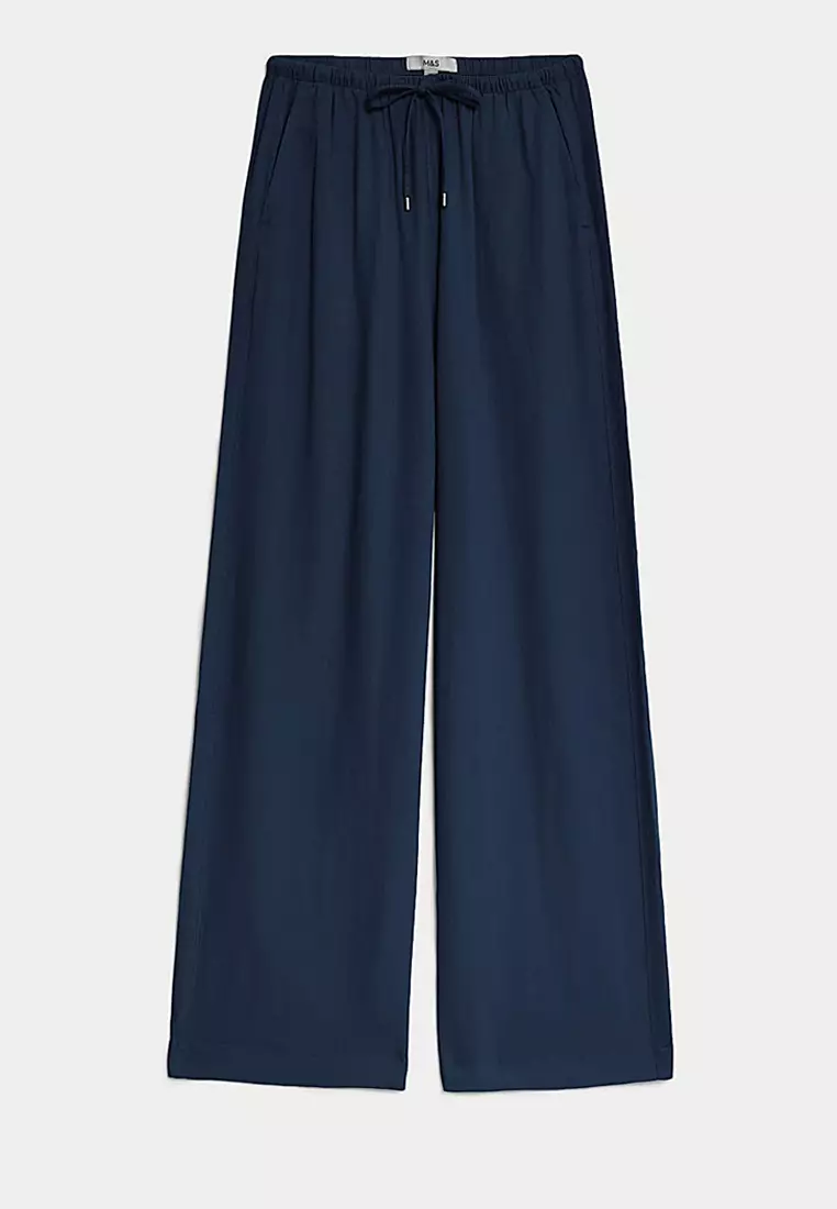 Linen Blend Wide Leg Trousers