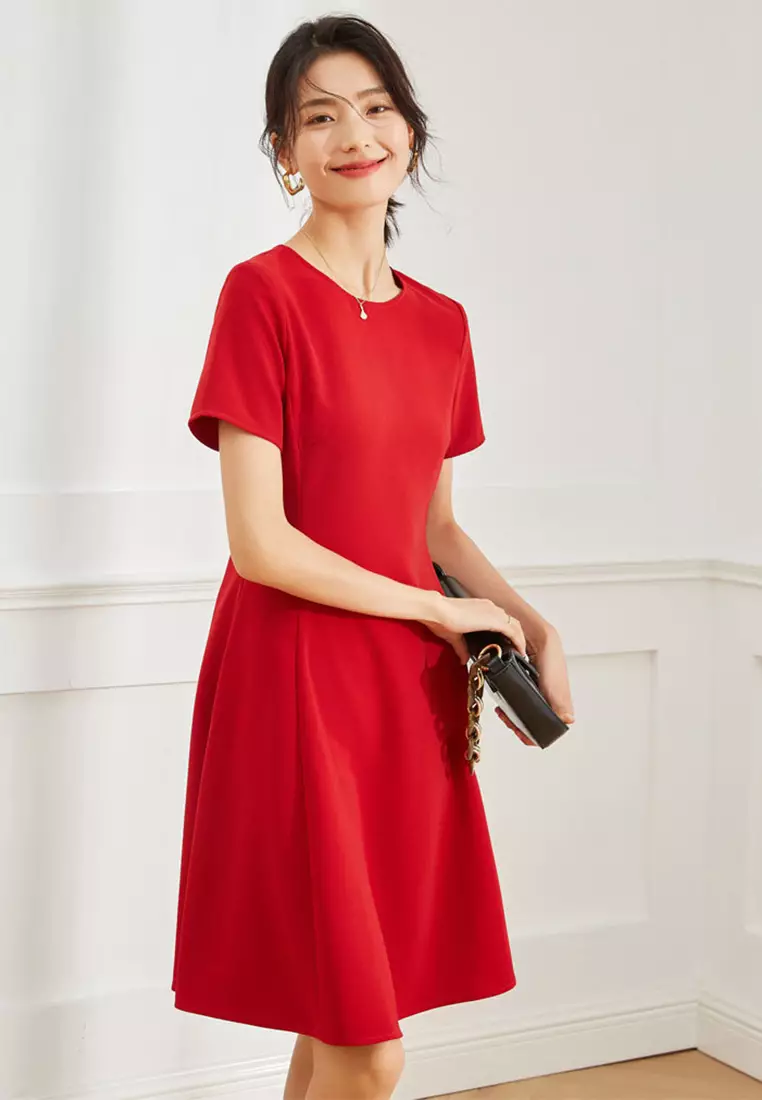Simple and Elegant Solid Color Short Sleeve Dress CA101934RD