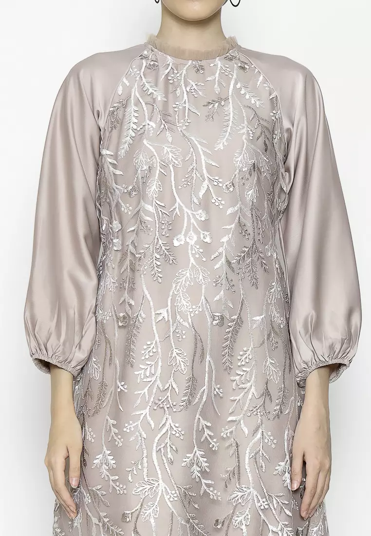 Urban Exchange Rose Gamis Brokat Mocca - Long Dress Gamis Brokat Lebaran Mocca Warna Mocca