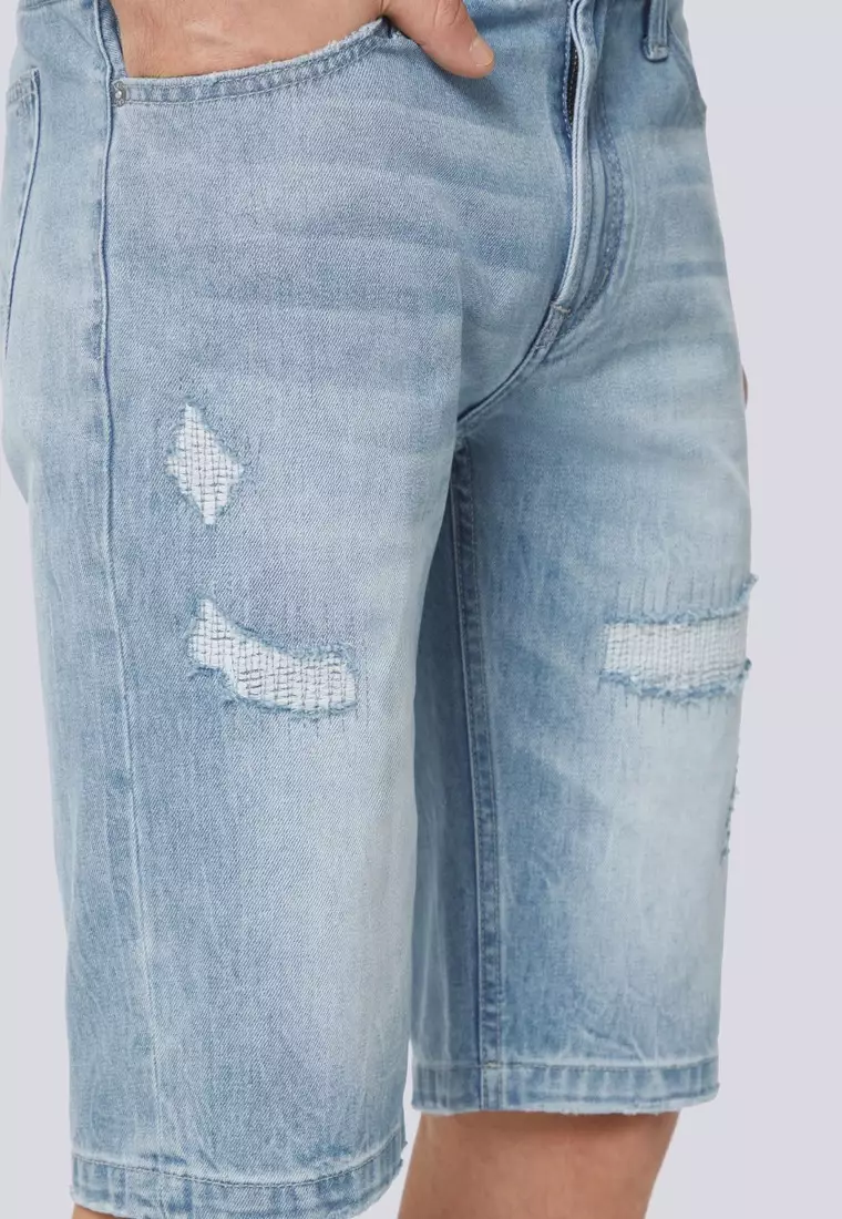 男裝V57靛青漂白牛仔短褲