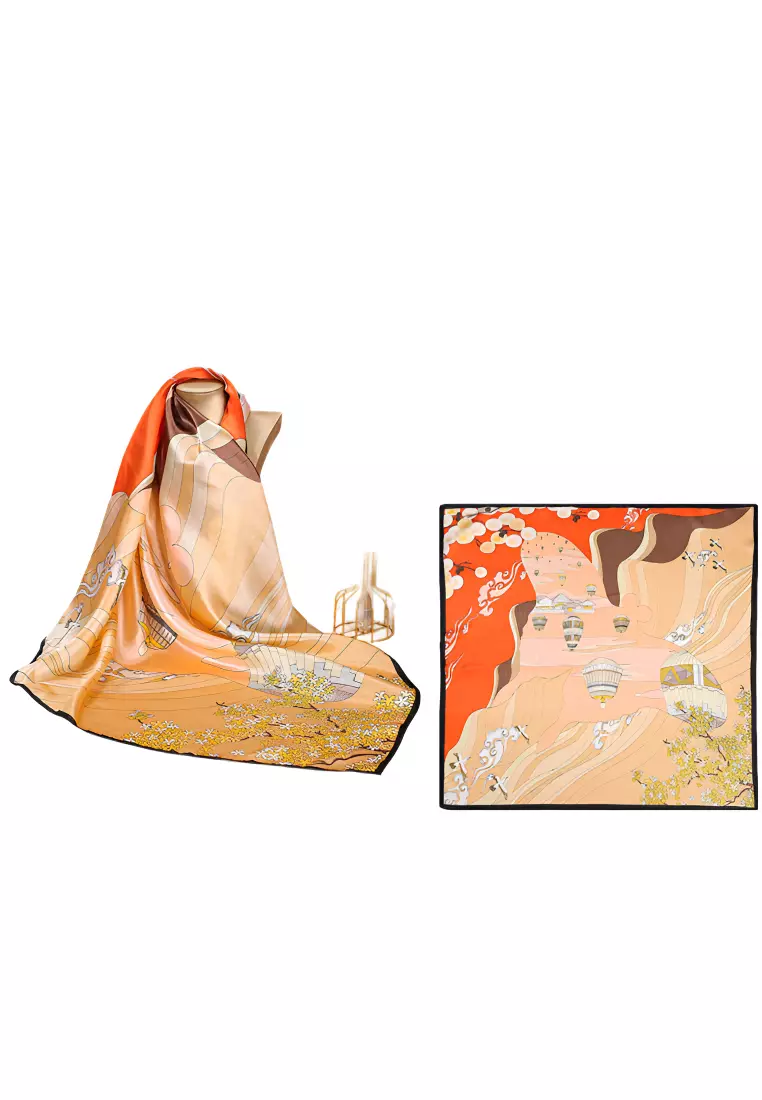 Luxury Silk Ladies' Large Scarf, Sun-Proof Crepe Satin, Premium Souvenir.