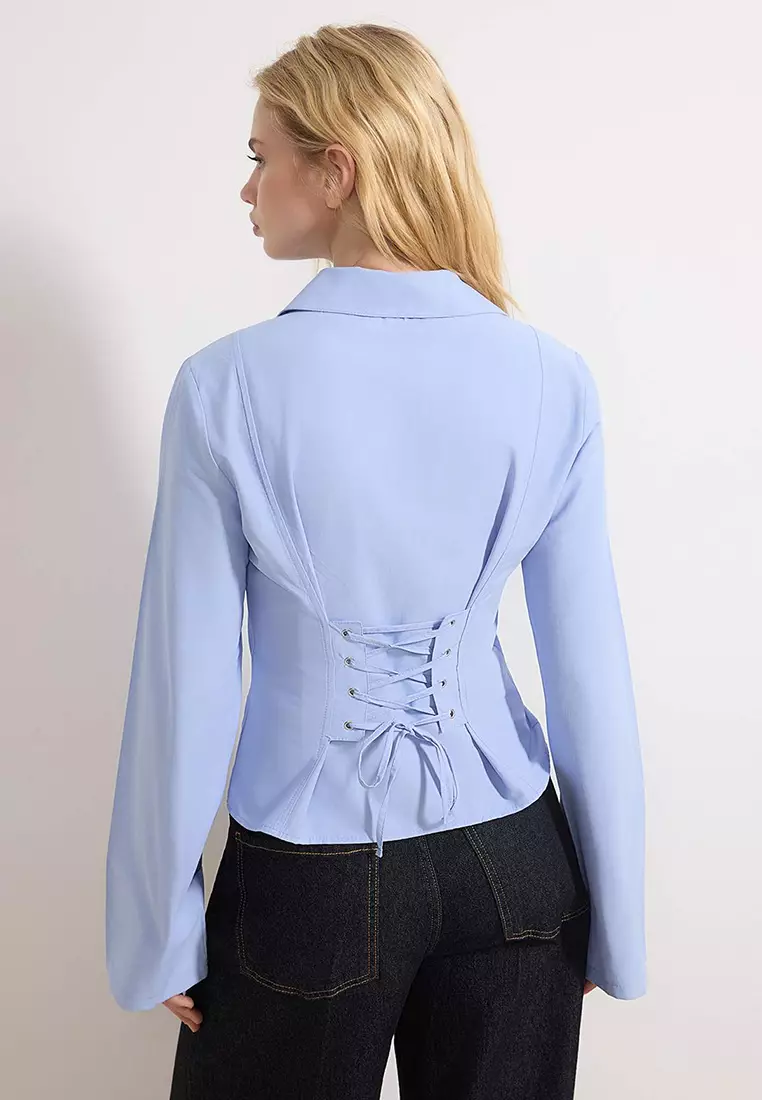 Light Blue Corset Detailed Fitted Waist Shirt Twoaw26Go55