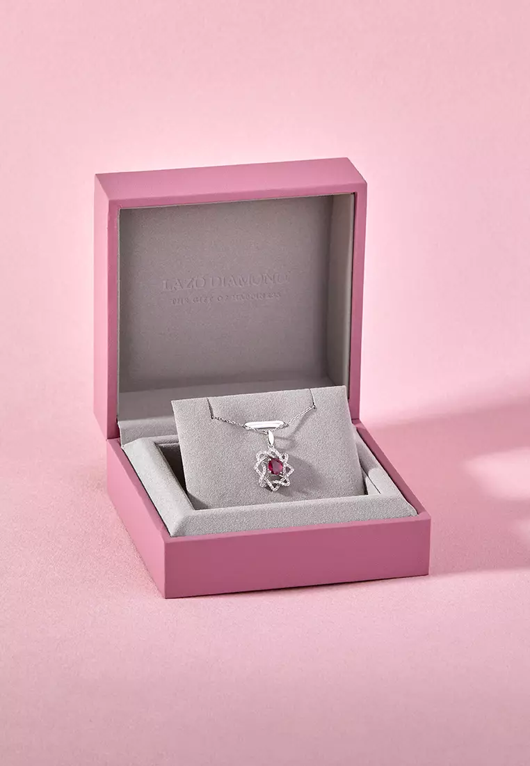 LAZO DIAMOND Entwined Rhombus Ruby and Diamond Pendant in 18k White Gold