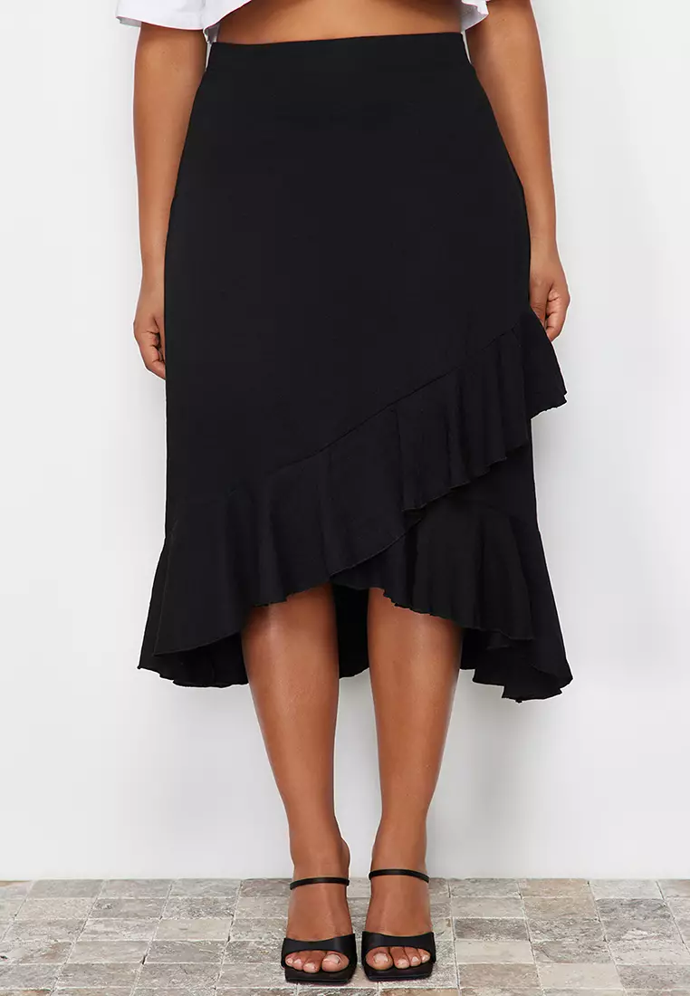 Buy Trendyol Plus Size Ruffle Midi Skirt Online | ZALORA Malaysia