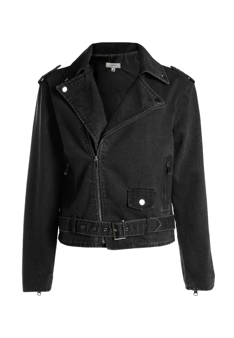 Denim Biker Jacket In Black