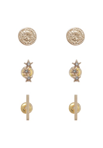 Forever New gold Malin Coin And Star Multipack Earrings FD574AC8434274GS_1