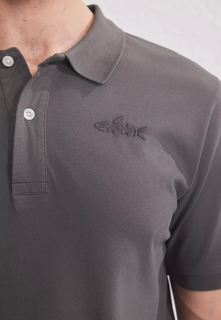 Smoke Regular Embroidered Knitted Polo Neck T-shirt TMNSS25PO00046