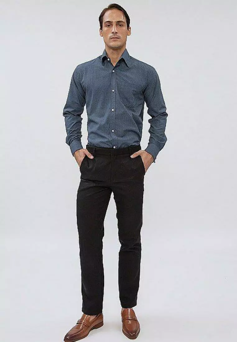 Houseofcuff Kemeja formal Kerja Slim Fit French Cuff Navy Pattern