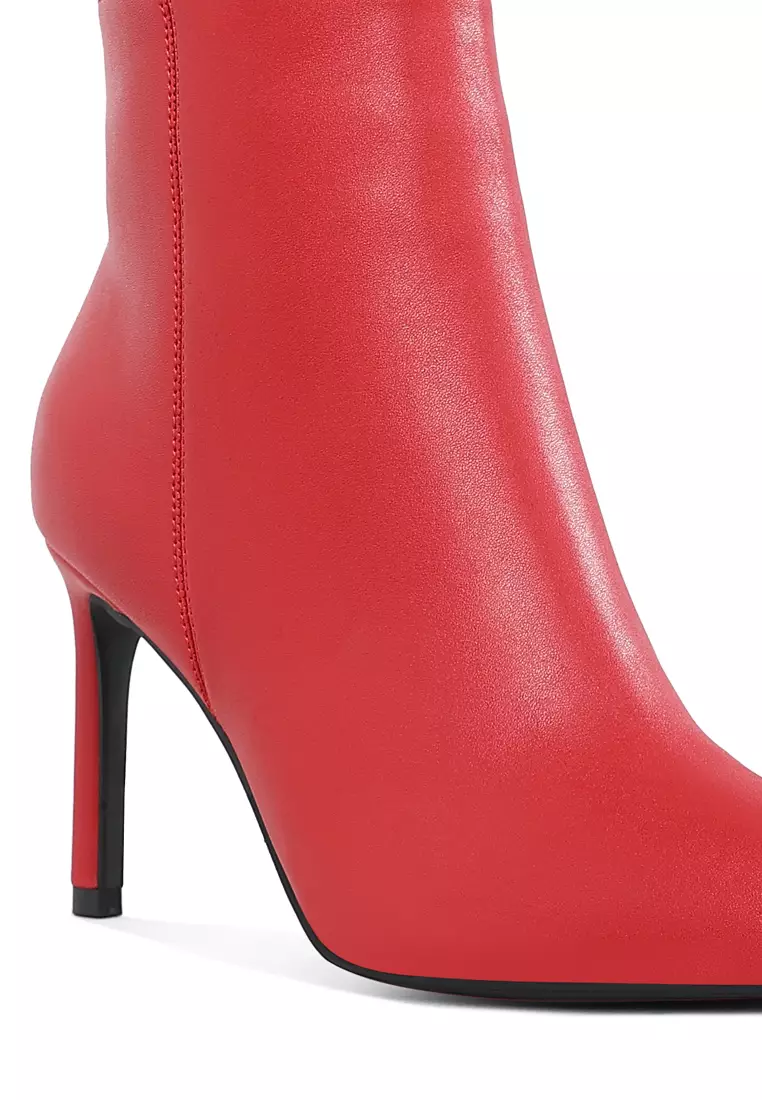 Sepatu bot hak stiletto bertekstur warna merah