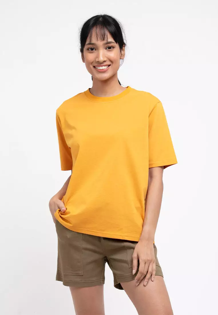 Forest Ladies Premium 100% Cotton Heavy Weight Boxy Cut Crew Neck T Shirt Women | Oversized T Shirt Perempuan - 822323-64DkYellow