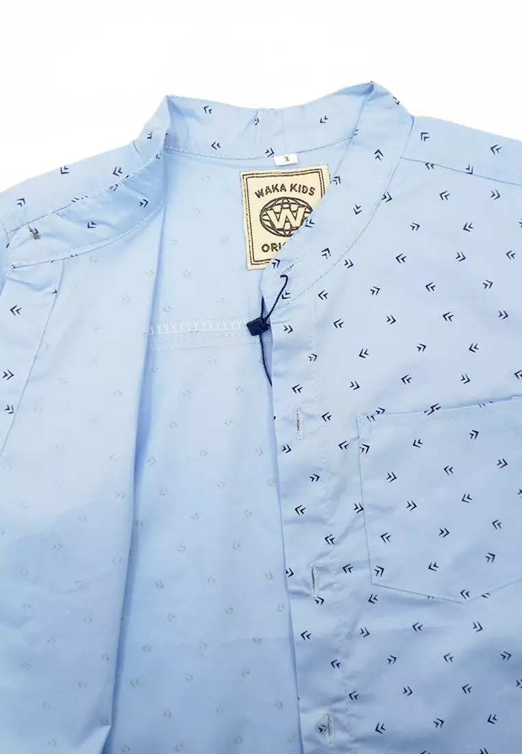 Wakakids Kemeja Anak Laki Laki Usia 1 Tahun Hingga 8 Tahun Atasan Baju Kerah Shanghai Mandarin Collar Shirt Geometric Pattern 4298 Vensk