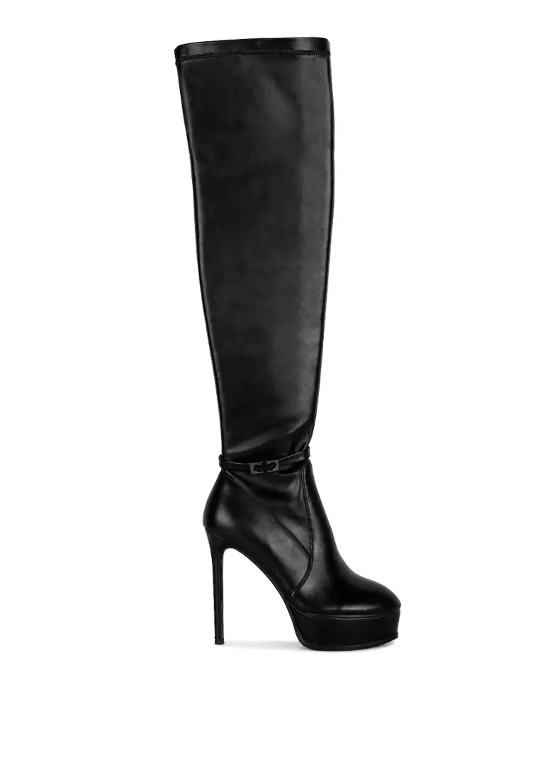 Discount on Rag & Co.  shoes - SKU: Black Patent Stiletto Heeled Long Boots