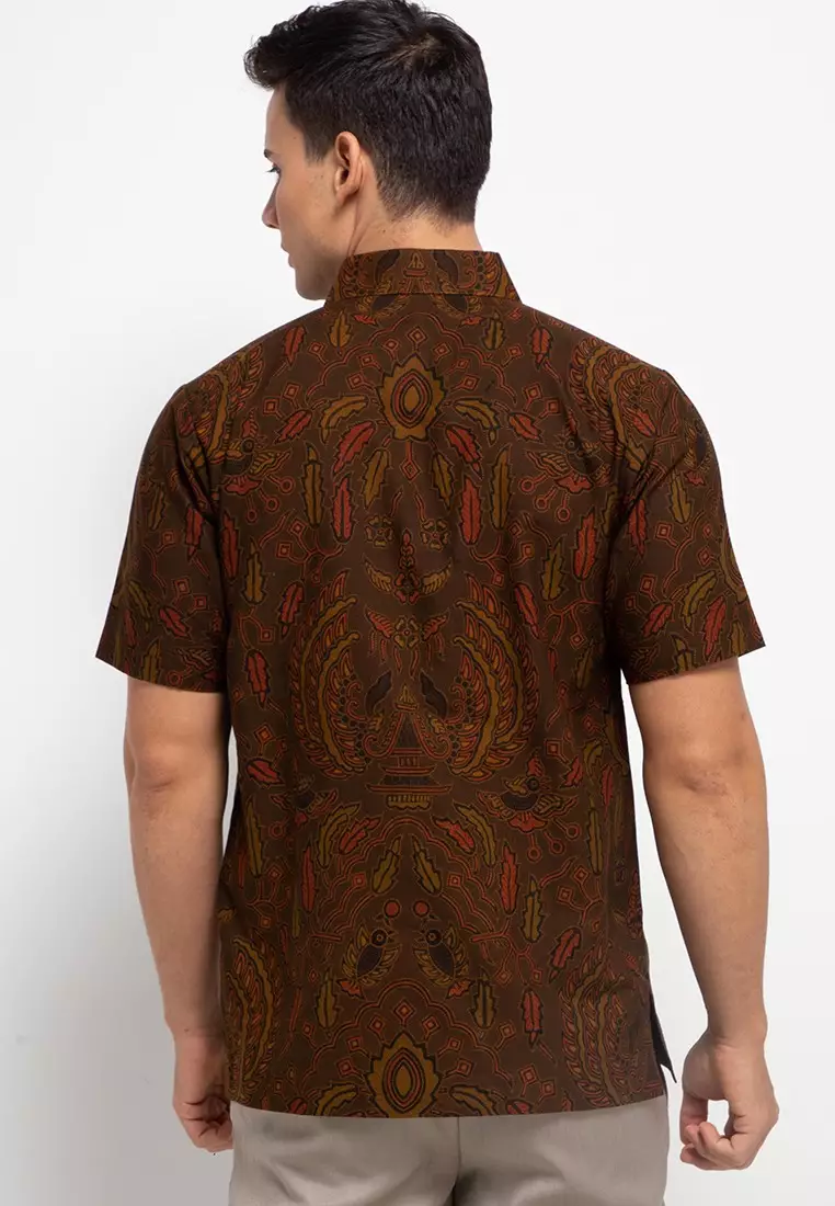 Kemeja Batik Katun Lengan Pendek Motif NAGA MADA  ABU Batik Exclusive Spesial Laseman Premium