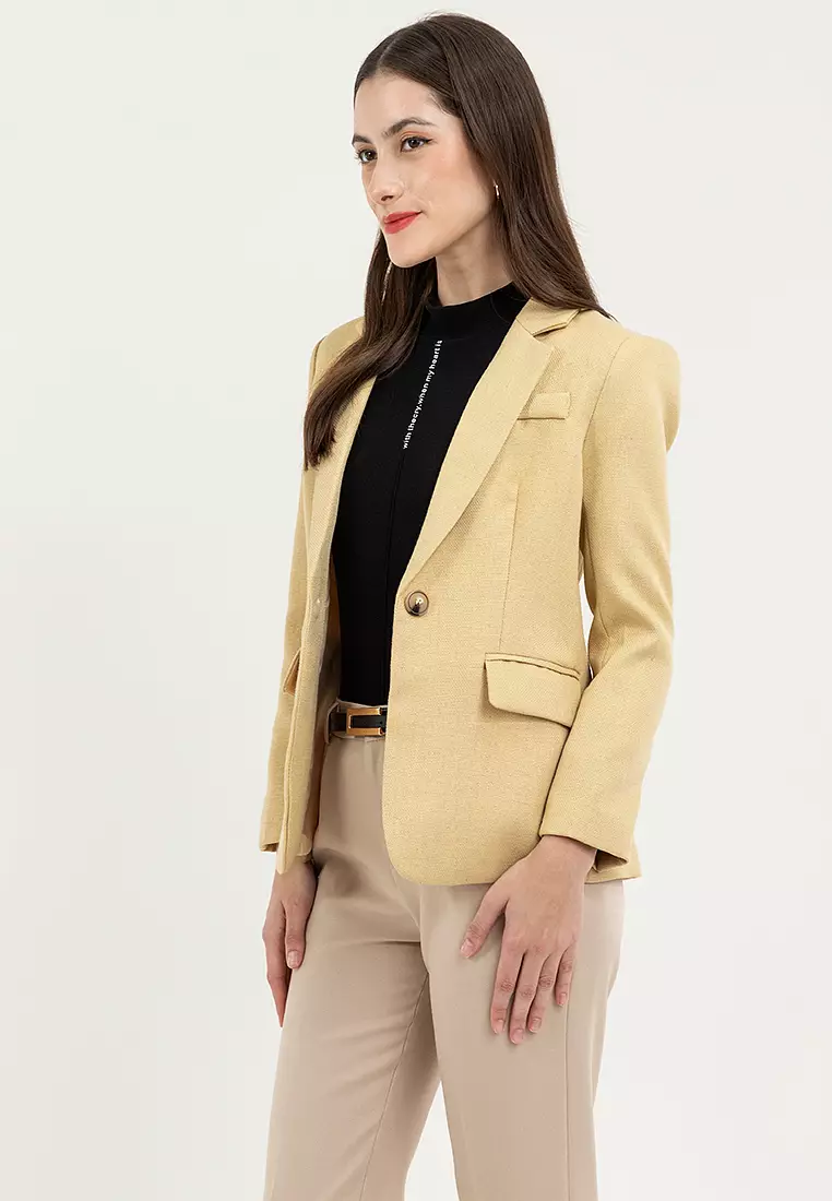 Single Button Textured Blazer