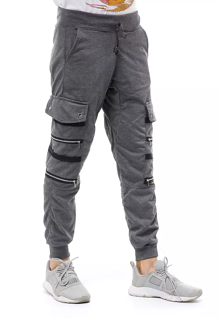 Locko Long Pants Celana Jogger Pria Zipper Design Material Baby Terry ORIGINAL - Dark Gray