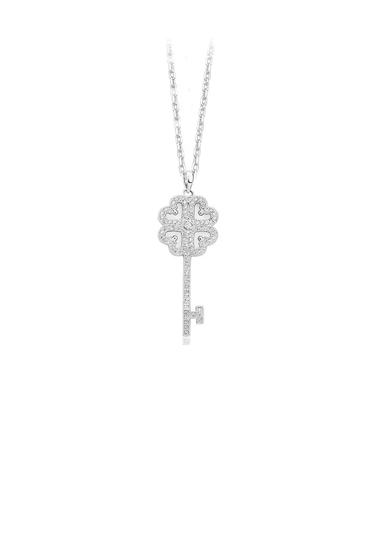 Fashion and Elegant Pattern Key Pendant with Cubic Zirconia and Necklace