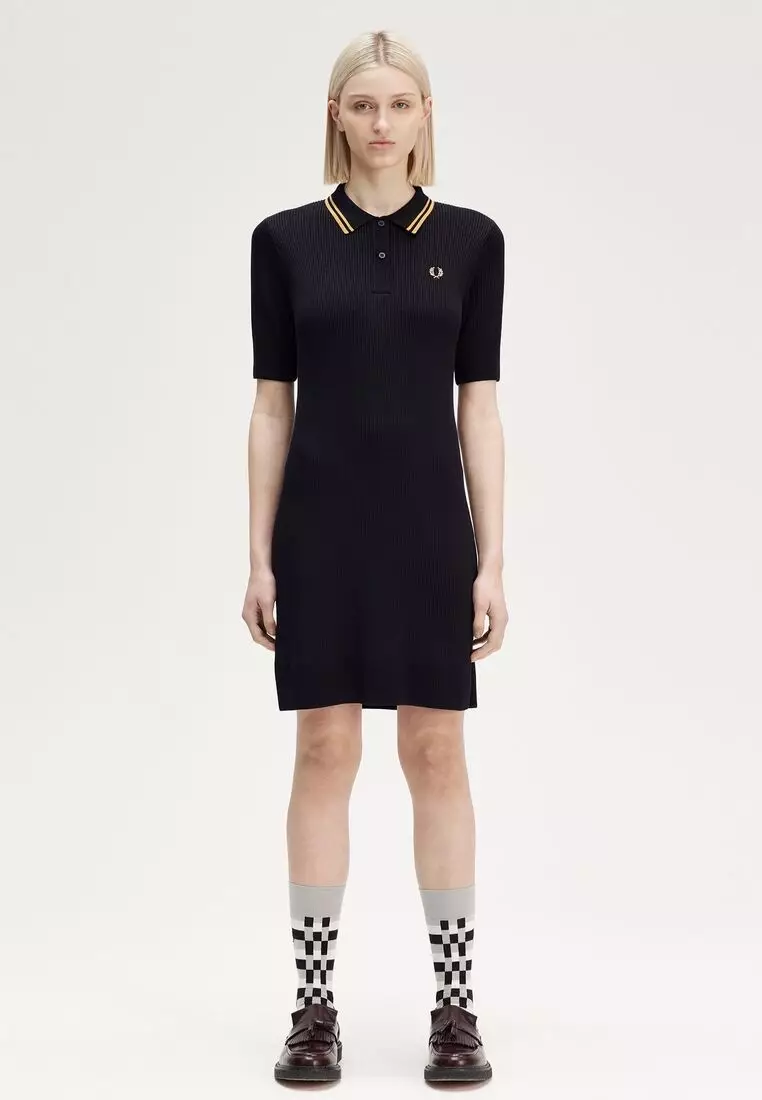 Buy FRED PERRY Fred Perry D8175 RIBBED KNITTED SHIRT DRESS (BLACK