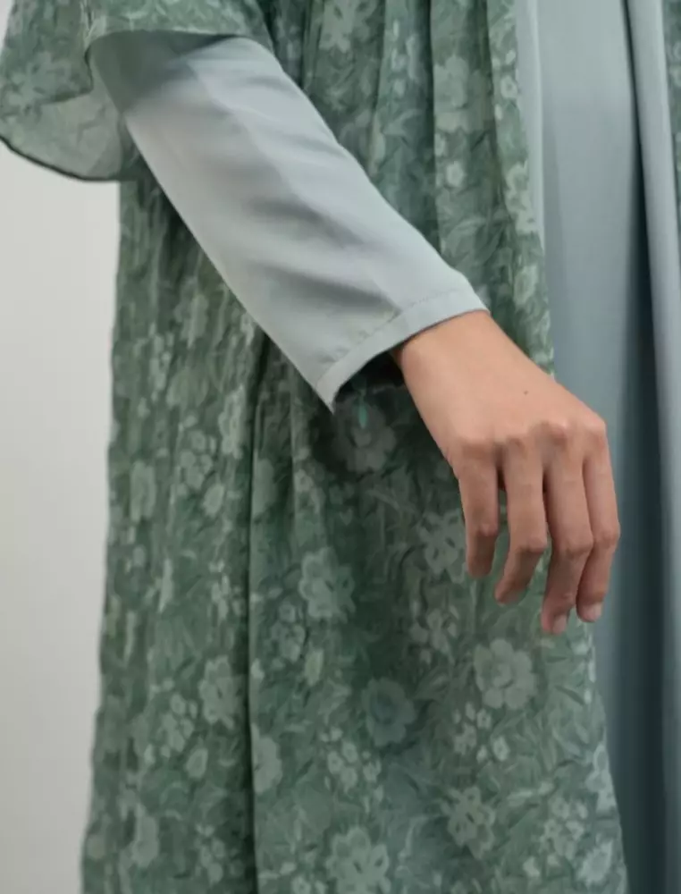 Zenara Dress Green | Dress Wanita  | Bahan Chiffon Motif