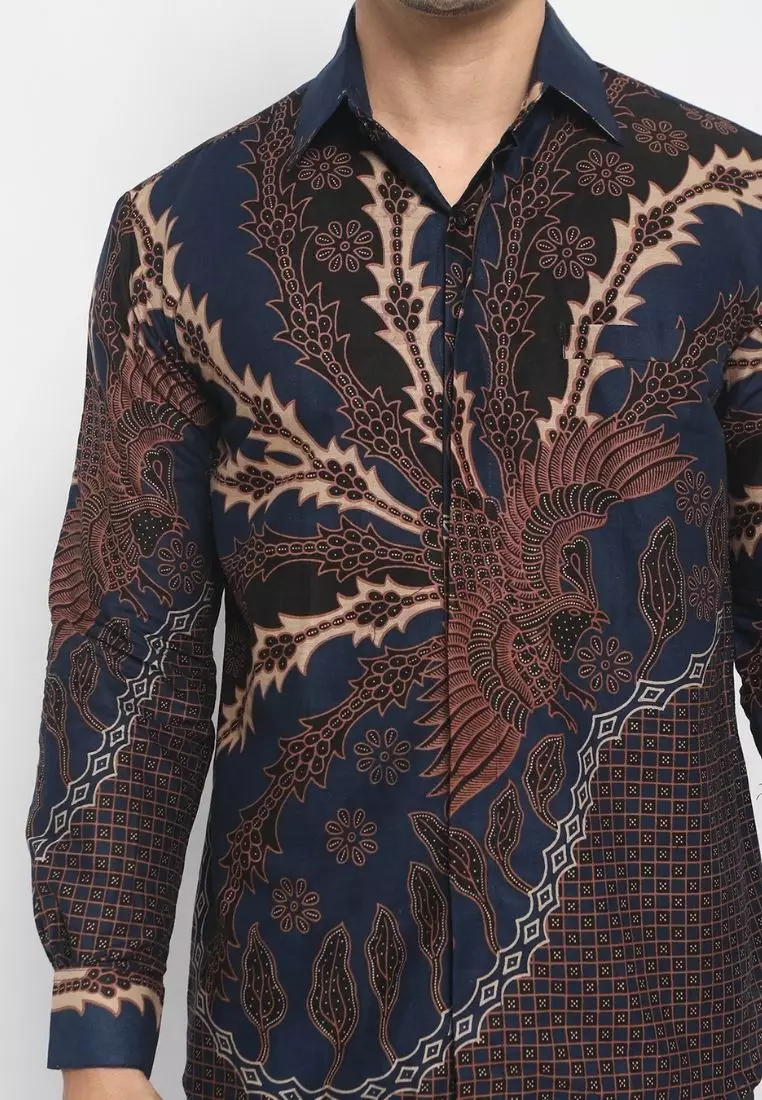 Navy Resi Abyasa Kemeja Batik Pria Premium Slimfit Modern Lengan Panjang