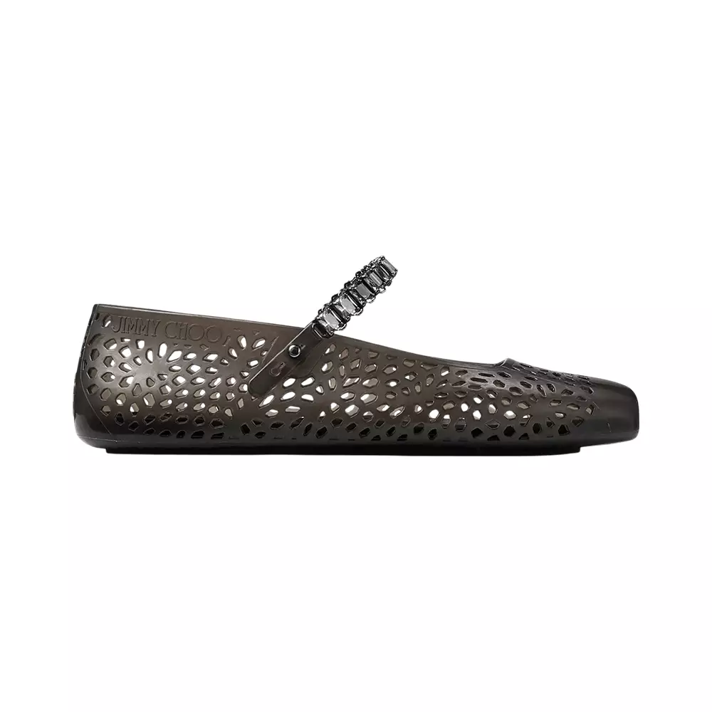 [4.4PRIL KEJUTAN HARGA] The Jelly Ballerina Flats with Crystal Embellishment Black/Smoke