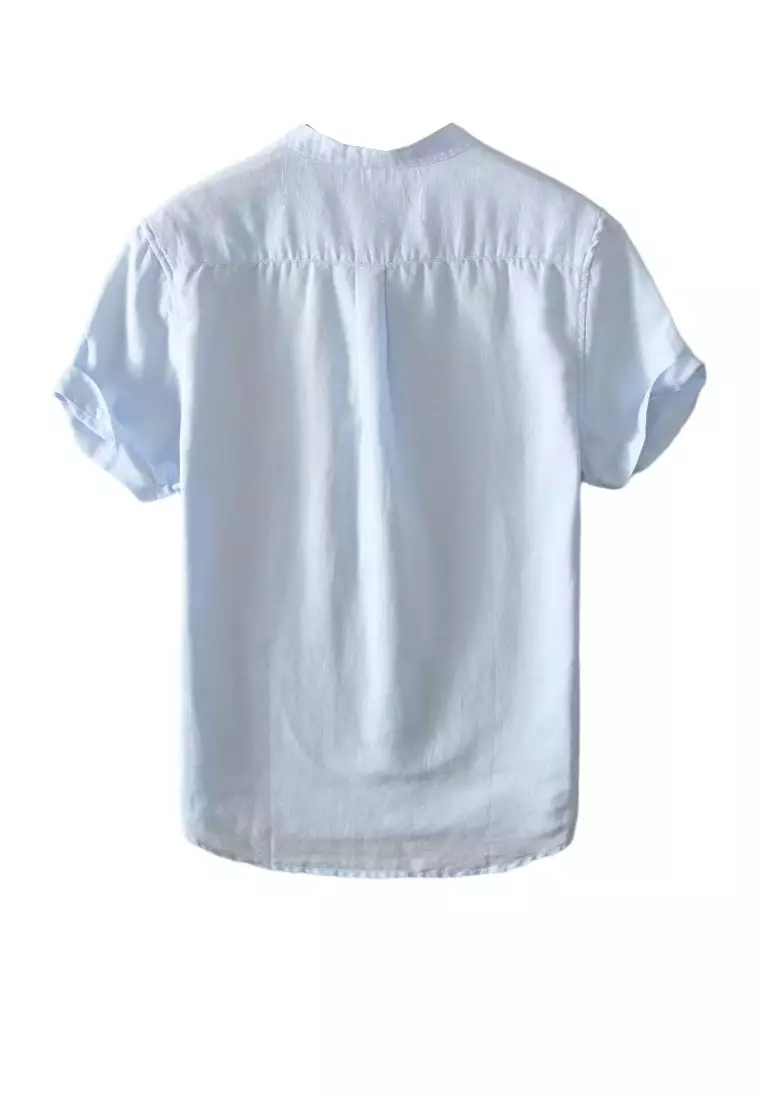 Stand Collar Linen Short Sleeved Shirts MS740