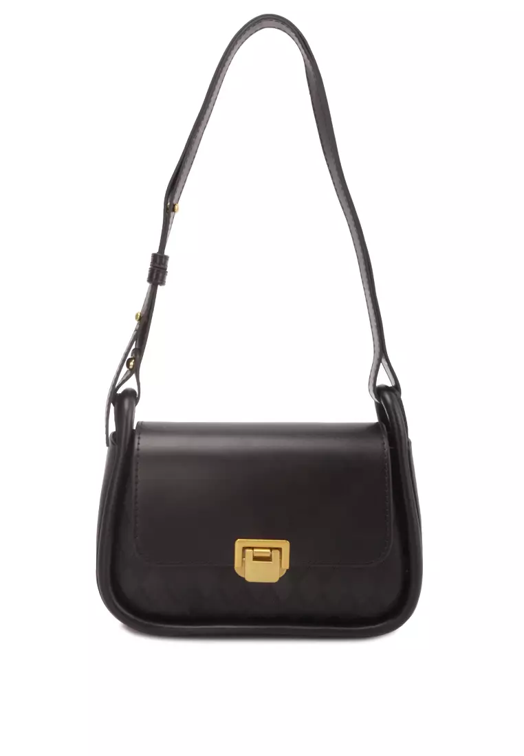 Faux Leather Sling Bag in Black