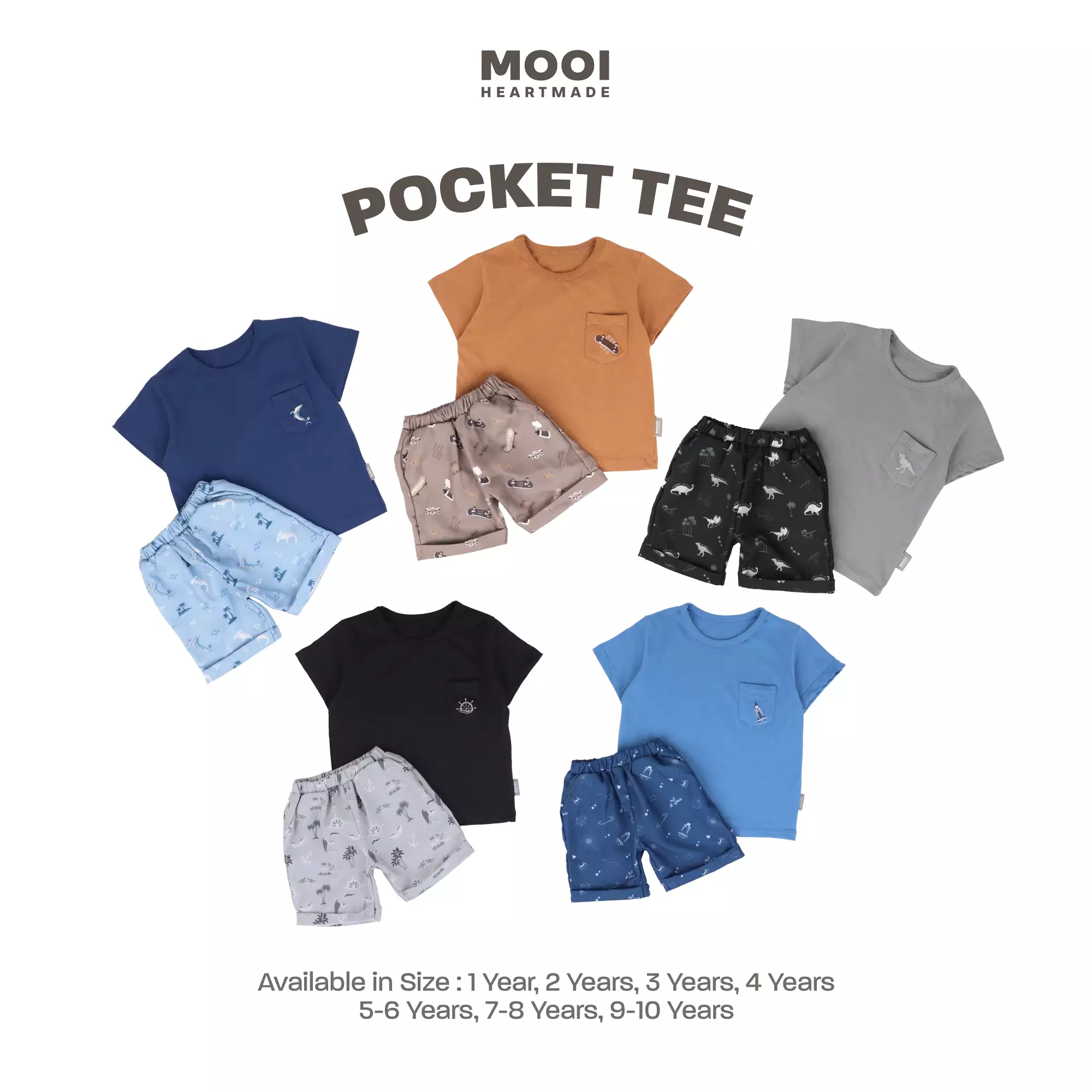 Mooi Setelan Anak Kaos Anak Tshirt Pocket Tee Set - Classic Blue