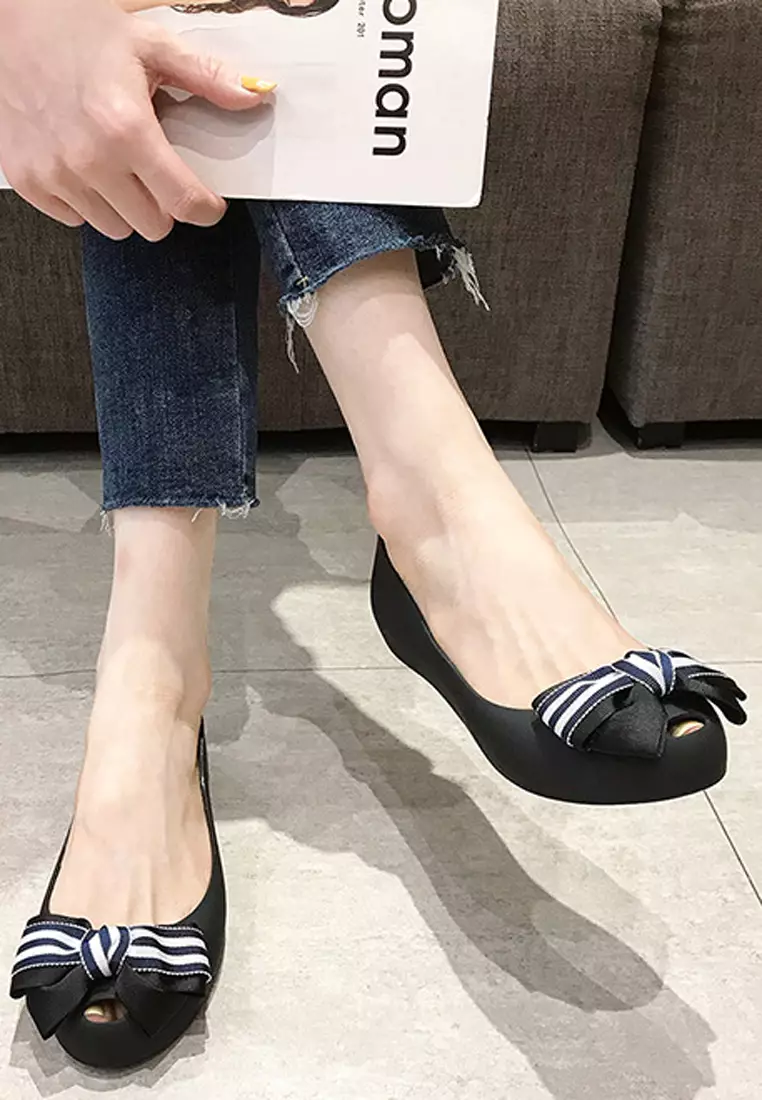Bow Waterproof Jelly Flats Shoes
