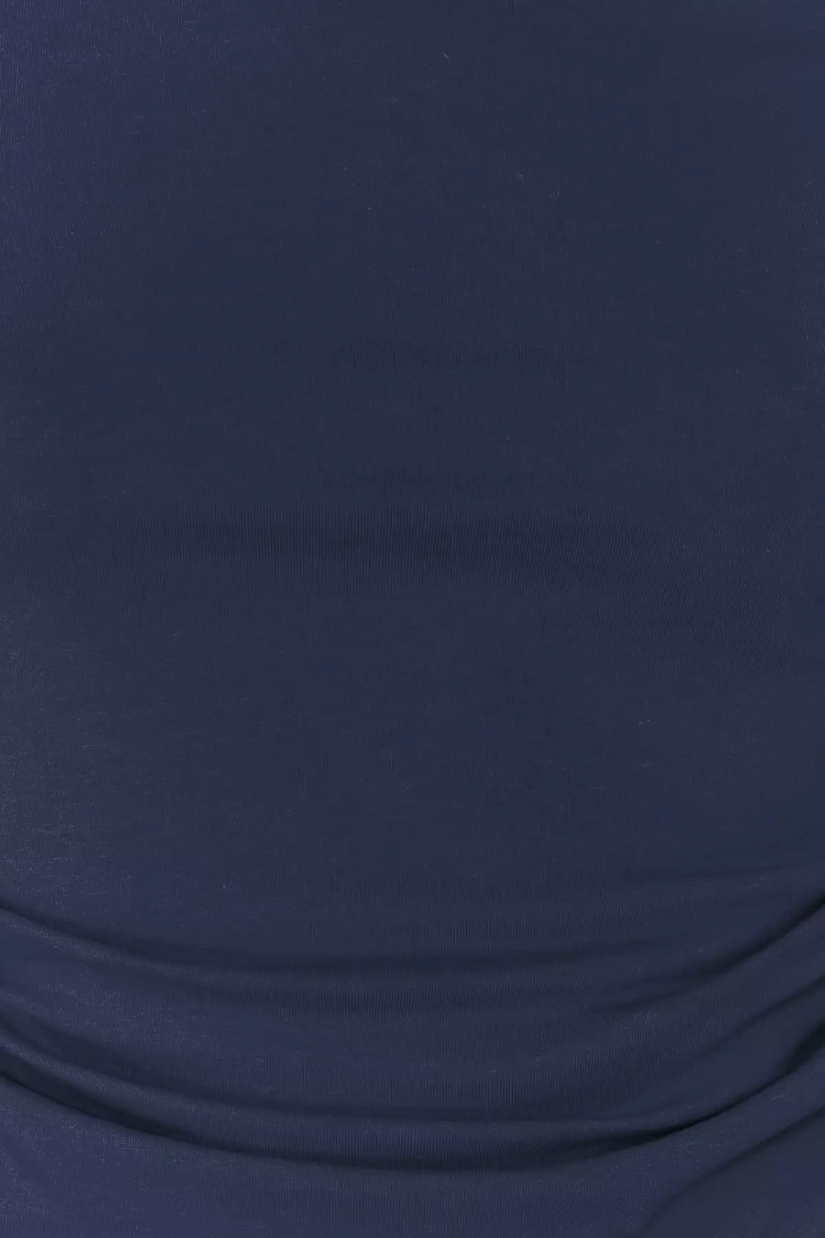Indigo Gathered Asymmetrical Neckline Stretchy Knitted Blouse