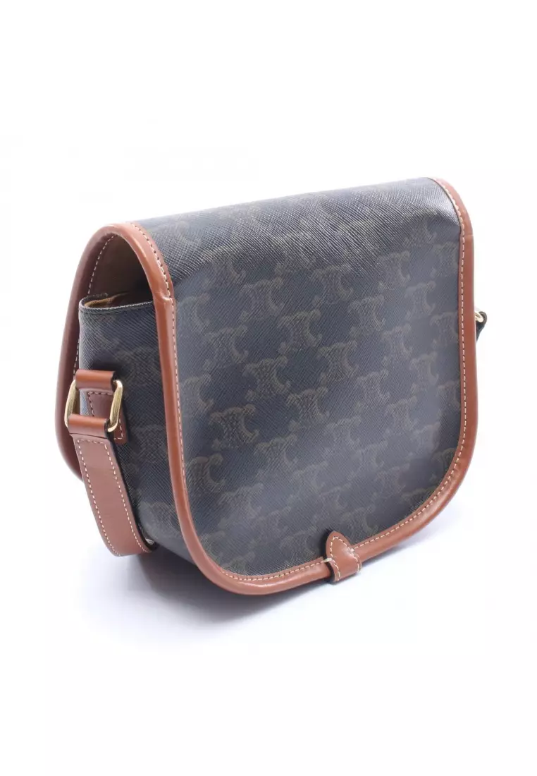 Pre-Loved Celine Folco medium bag Triomphe Shoulder bag PVC leather Dark brown Brown
