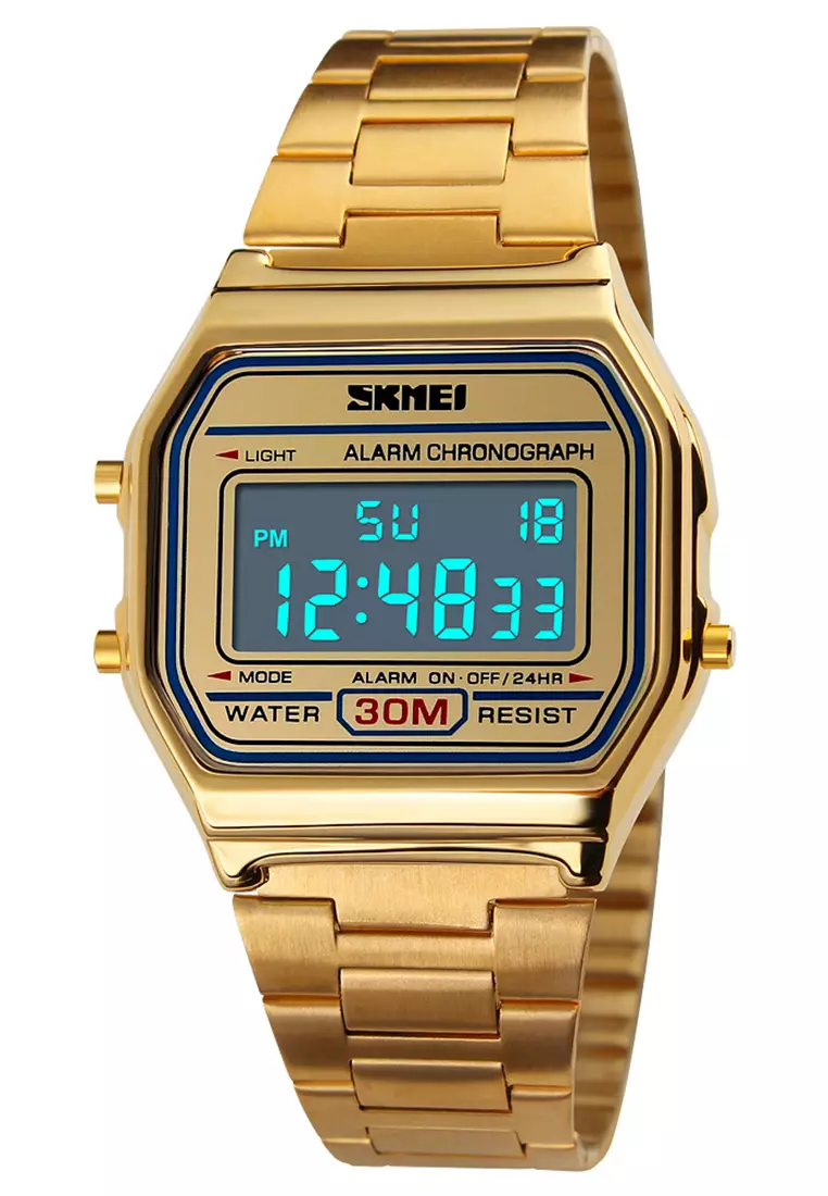 Skmei - Jam Tangan Digital Pria - Gold - Stainless Steel Bracelet - 1123-H