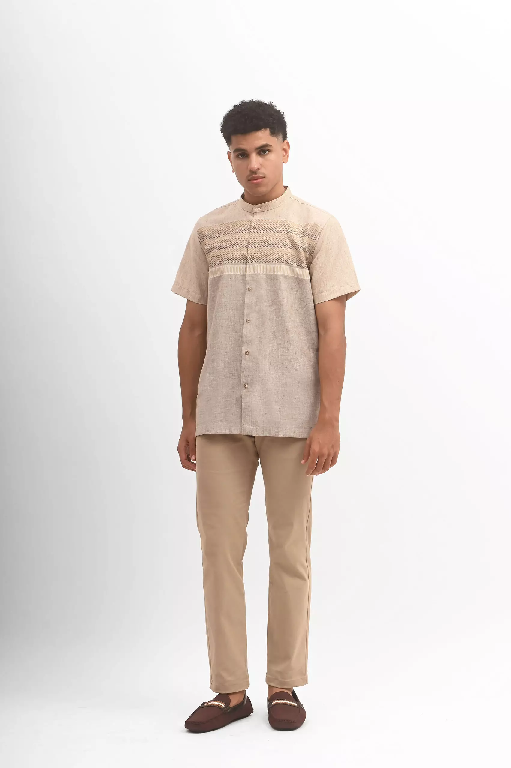 MANZONE Kemeja Koko Lengan Pendek Pria DARGHAN - BROWN