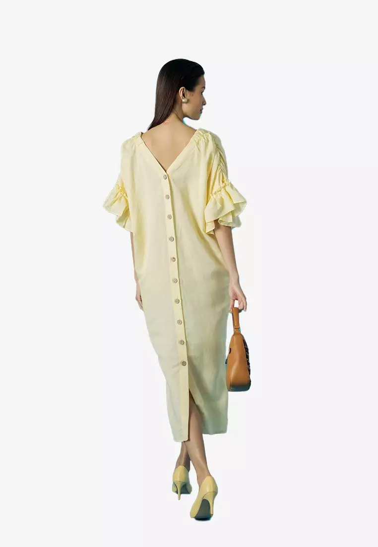 chinese dress ladies Meg linen Dress with long sleeves – LittleWomenAtelier main image 0