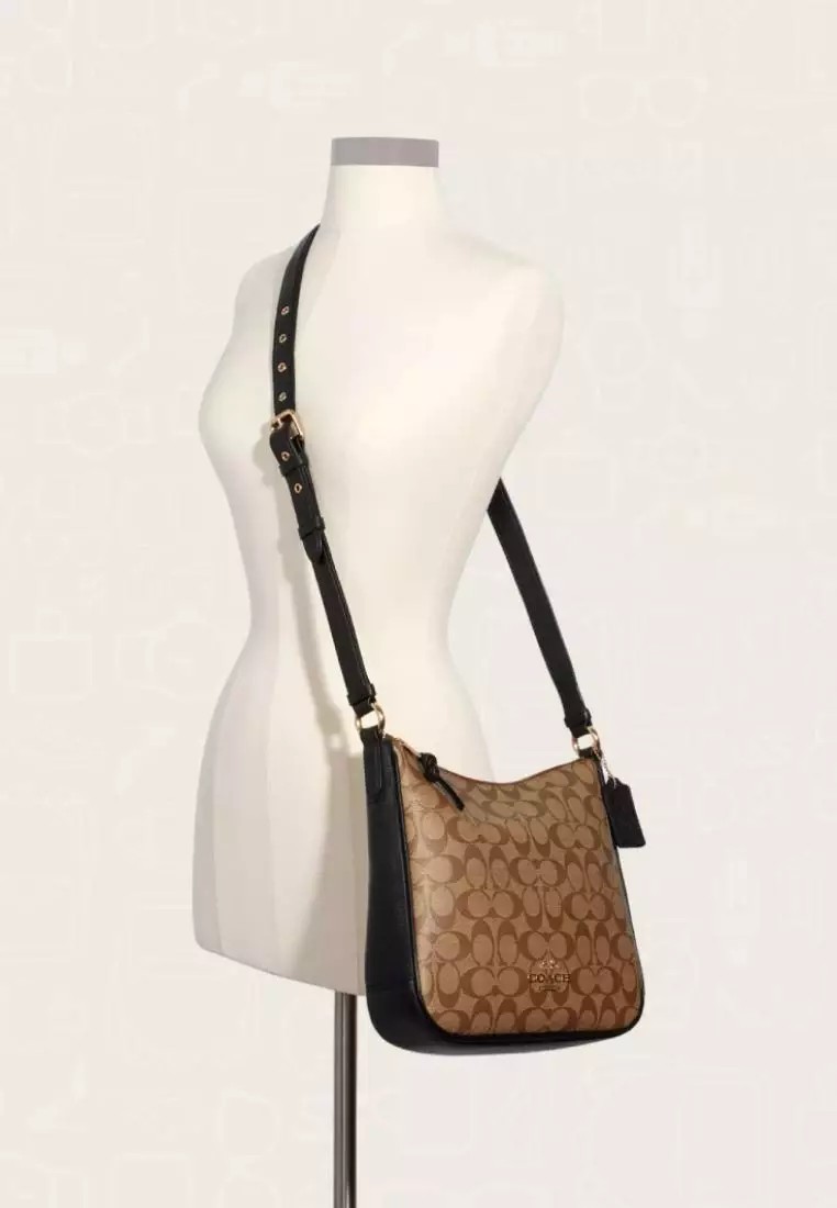 Coach Ellie File Bag In Signature Canvas Khaki Black