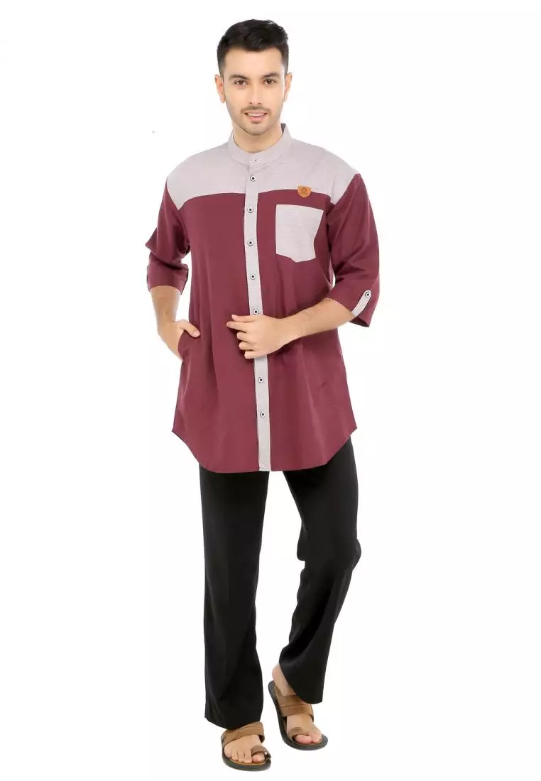 Baju Koko Gamis Muslim Pria Luqman - Maroon